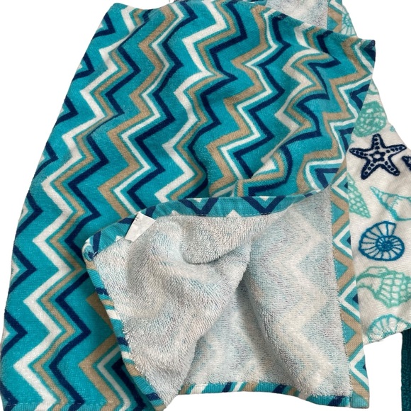 Main Street Tropical Beach House 3 Hand Towel Set Teal White Seashells Bathroom - Picture 4 of 9